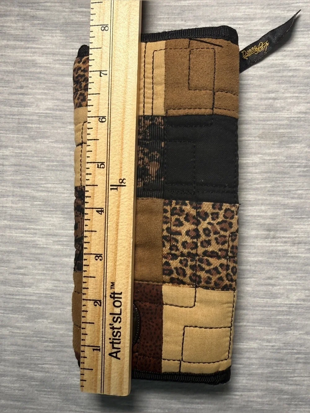 Donna Sharp Quilted Patchwork Leopard Print Trifold Wallet Brown Black Tan